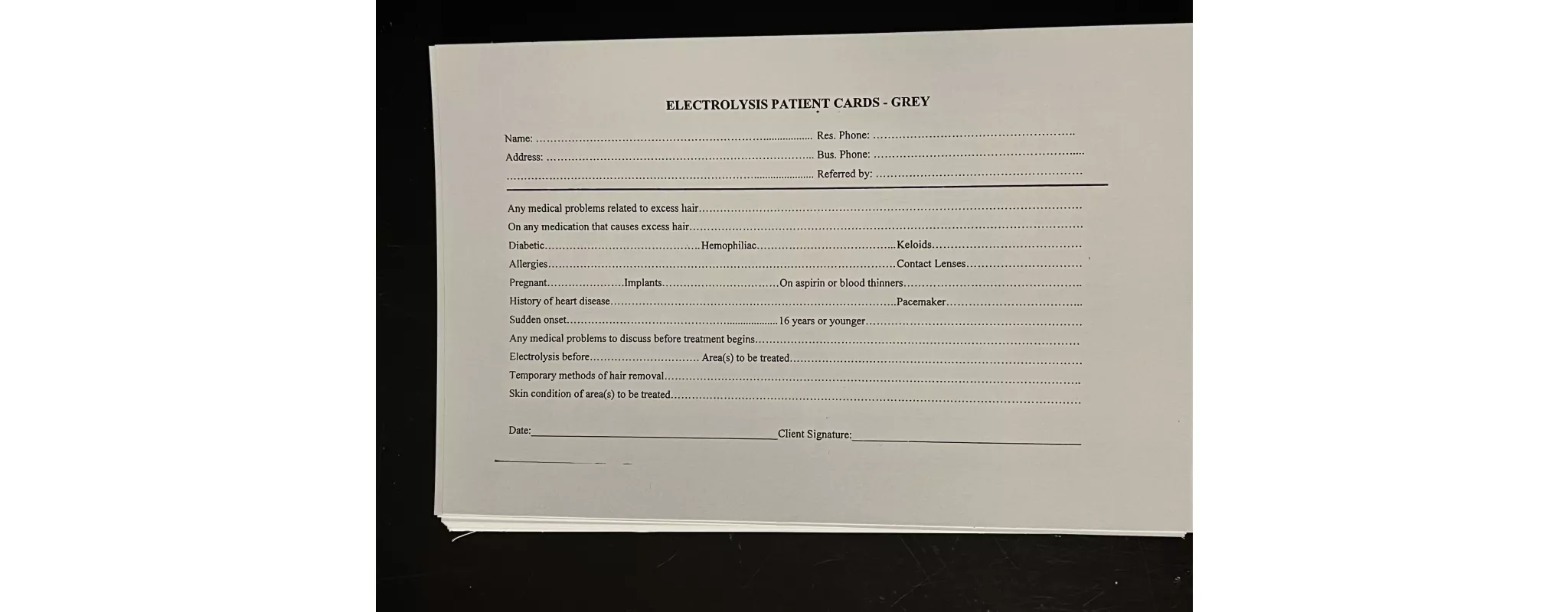 Front of the client card